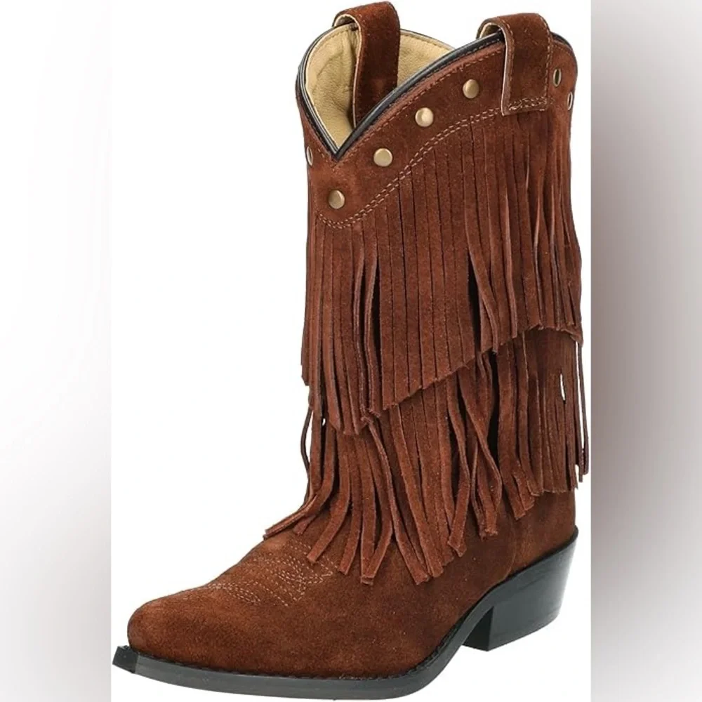 NWOB Smoky Mountain Girls Double Fringe Suede Cowboy Boots, size 1